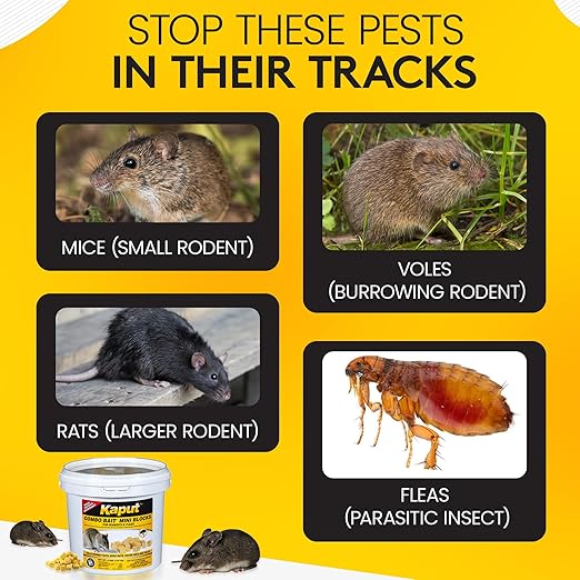 Kaput Combo Bait Mini Blocks Rodent Bait for Mice &amp Rats Warfarin Vole Killer for Indoor/Perimeter Use Kills Rodents with Consistent Feeding - Ideal for Homes Farms &amp Transport Areas (18 l