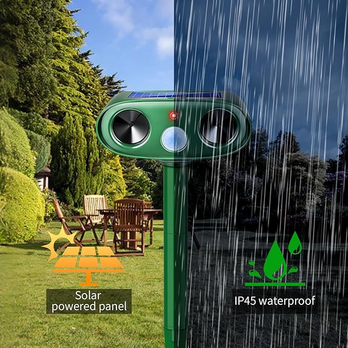 2026 Ultrasonic Solar Animal Repellent Outdoor Motion Activated Cat Repellent Outdoor Waterproof for Yard &amp Garden Effective Rabbit Deer Raccoon Squirrel Coyote Deterrent Device 4 Pack
