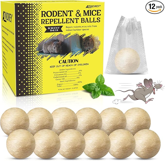Peppermint Rodent Repellent Balls 12 PackMouse Repellent for Longer Lasting Scent | Indoor Outdoor Car Engine Protection | Mice Rat Deterrent for Home Garage Attic | Pet &amp Kid Safe