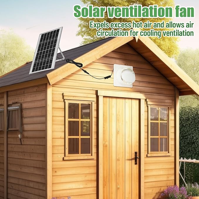 6 Solar Powered Exhaust Fan + 15W Solar Panel High Speed Exhaust Fan with Anti Backflow Valve and Switch Waterproof Solar Powered Fan Kit for Outside Warehouse Shed Kitchen Attic
