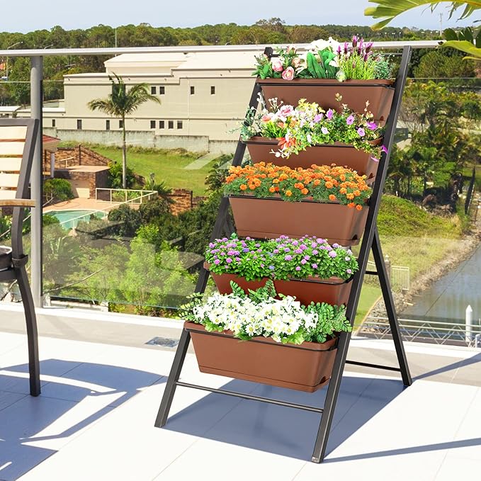 Safstar 5-Tier Vertical Raised Garden Bed Freestanding Garden Planter with 5 Container Boxes Elevated Planter for Vegetables Fruits Flowers Herbs Good for Indoor &amp Outdoor Use (Brown 2)