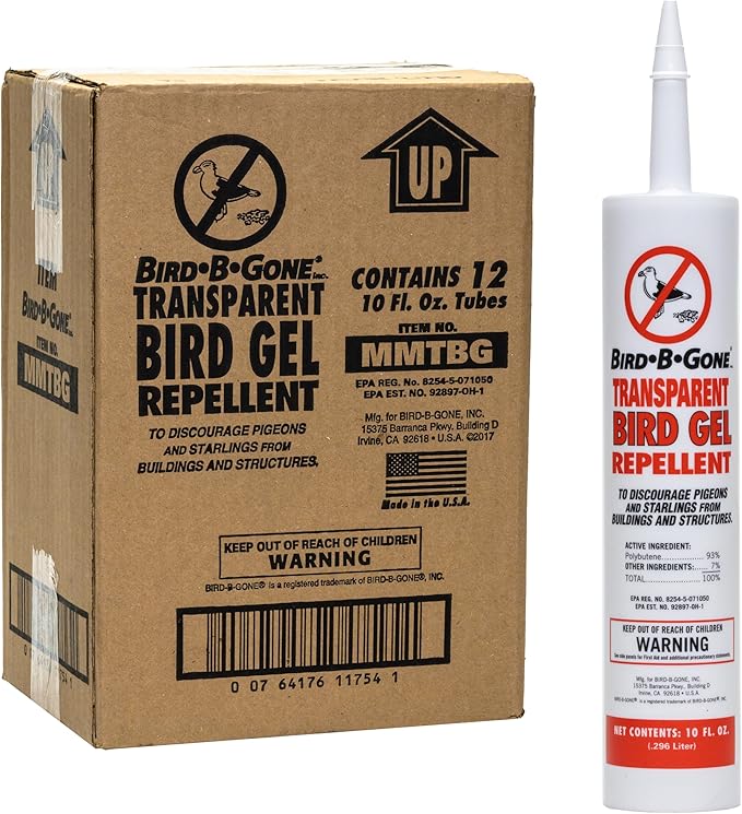Bird B Gone - Transparent Bird Gel - Bird Repellent Gel (12 Pack) Pigeon Deterrent for Balcony Bird Deterrents for Outside Bird Repellent Devices Outdoor Bird Proof Gel for Pigeons Starlings