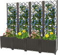 4 PCS Plastic Planter Box with Trellis Planter Box Raised Garden Bed with Trellis Planters for Climbing Plants Flowers Vegetables Fruits 62.99 × 15.75 × 55.91in (Dark Brown)
