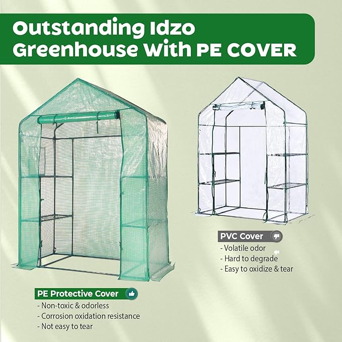 IDZO Walk in Greenhouse Outdoor Greenhouse with Durable PE Cover &amp Sturdy Steel Frame for All Seasons Convenient Rollable Door Anchor &amp Rope Included for More Stable Stand Easy to Install