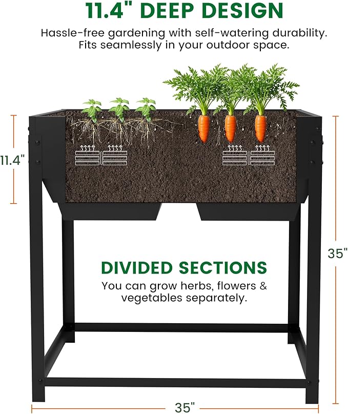 Worth Galvanized Steel Raised Garden Bed with Legs &amp Built-In Drainage - 50 Gal Outdoor Planter Box for Vegetables Flowers Herbs - Rust-Resistant Elevated Metal Design for Patio Backyard 35x35