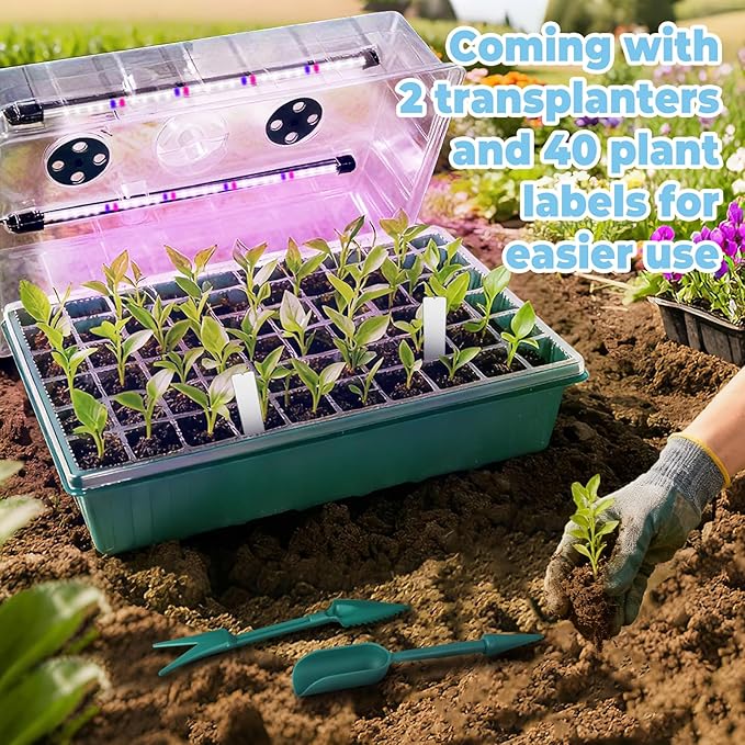 120-Cell Self-Watering Seed Starter Tray with Grow Light2 Sets of 60-Cell Seed Starter Kit with Tall Humidity DomeIndoor Seedling Starting Germination Kit with 4 Full-spectrum Growing Light Tubes