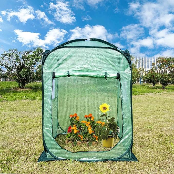Porayhut Pop Up Greenhouse TentPortable X-Large Walk-in Flower House Indoor Outdoor Gardening Plant Sunshine Room with PE Mesh Cloth Cover for Protecting Plant from Cold Frost &amp Birds