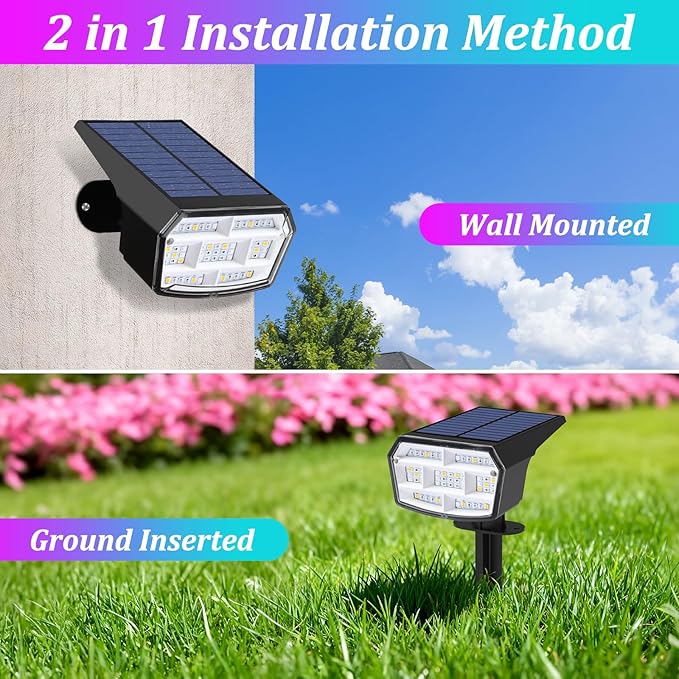 Sucolite 8-Pack Solar Spot Lights Outdoor Waterproof IP65 3 Lighting Modes 2-in-1 Solar Landscape Spotlights for Yard 59 LED Solar Powered Wall Lights for Garden Pathway Driveway Walkway Multicolor
