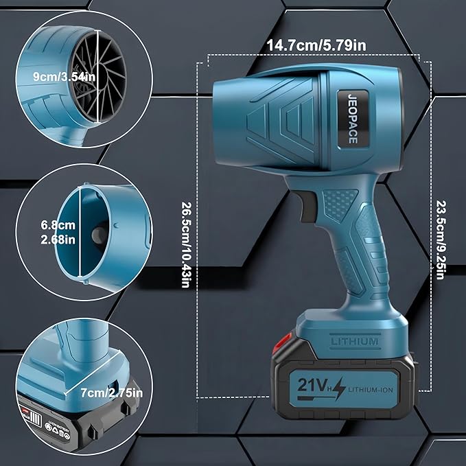 Electric Leaf Blower Mint Green 21V Lithium Battery Powered Cordless Handheld Design with 3 Batteries Charger Storage Case (蓝色*电池*1)