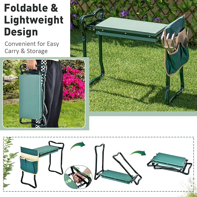 Garden Kneeler and Seat Folding Heavy-Duty Garden Stool with Removable Tool Bags Portable Gardening Gift for Gardening &amp Fishing Seniors Women Men