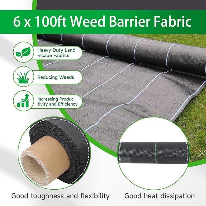 Weed Barrier Fabric Planting Cover - 6 x 100 FT Heavy Duty Landscape Fabric Ground Cover Block for Outdoor Planting