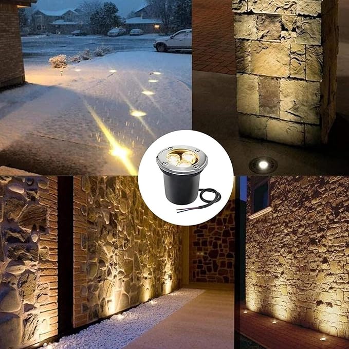 3W IP67 Waterproof Round LED Landscape Lights - Stainless Steel Recessed Spotlight for Garden Path Deck Yard and Garage
