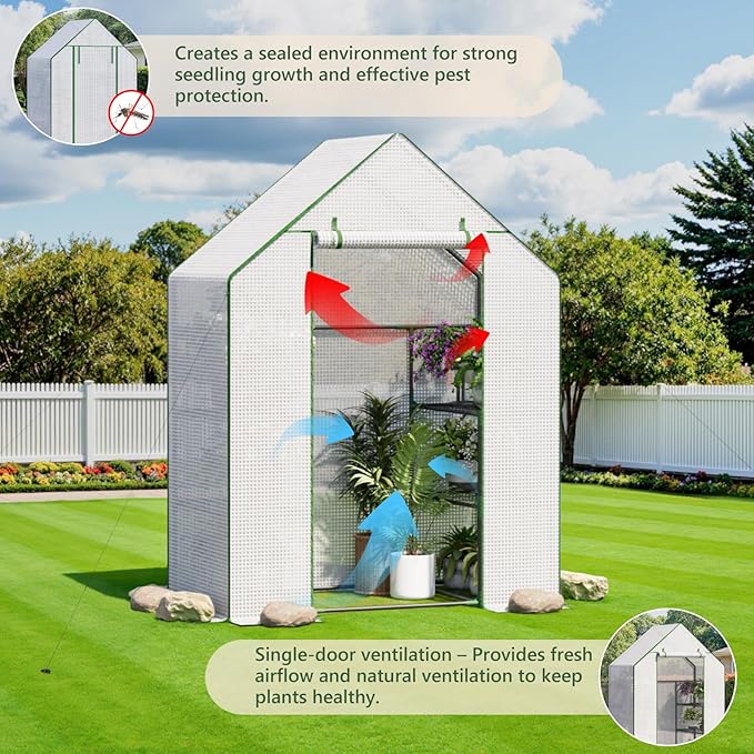 Greenhouse for Outdoors Small Greenhouse Walk-in Greenhouses with 3 Tiers 4 Shelves PE Cover Heavy Duty Plant Greenhouses for Garden and Backyard