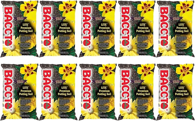 Michigan Peat 1440 Baccto Lite Premium Potting Soil for Indoor Outdoor Gardening Seed Starting Propagation and More 40 Quart Bag (10 Pack)