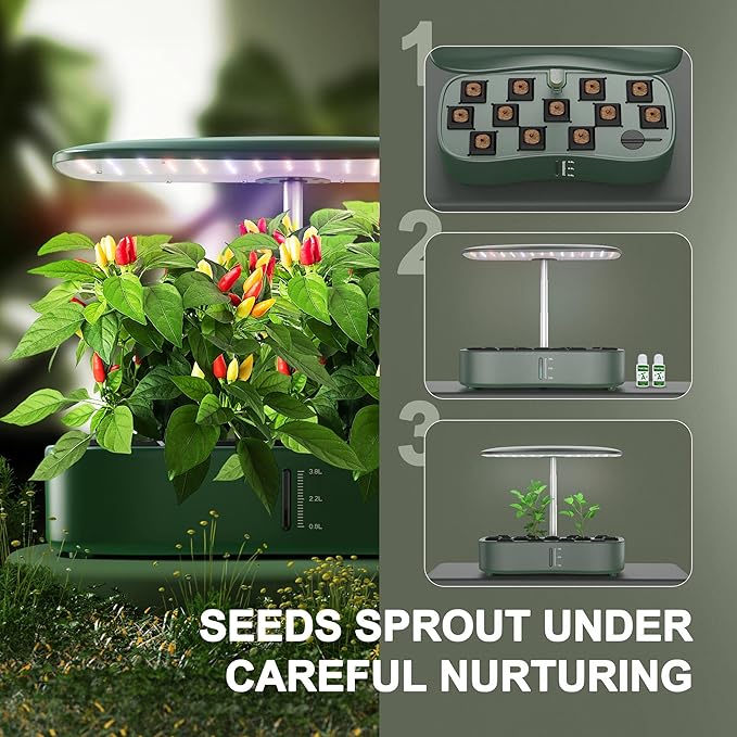 Hydroponic Growing System with Touchscreen LCD Display 12-Section Indoor Herb Gardening Kit with Full Spectrum Plant Grow Lights Flexible Timer Pump and Adjustable Shade