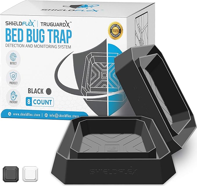 Bed Bug Trap — 8 Pack | TruGuard X Bed Bug Interceptors (Black) | Eco Friendly Traps for Bed Legs | Reliable Insect Detector Interceptor and Monitor for Pest Control and Treatment