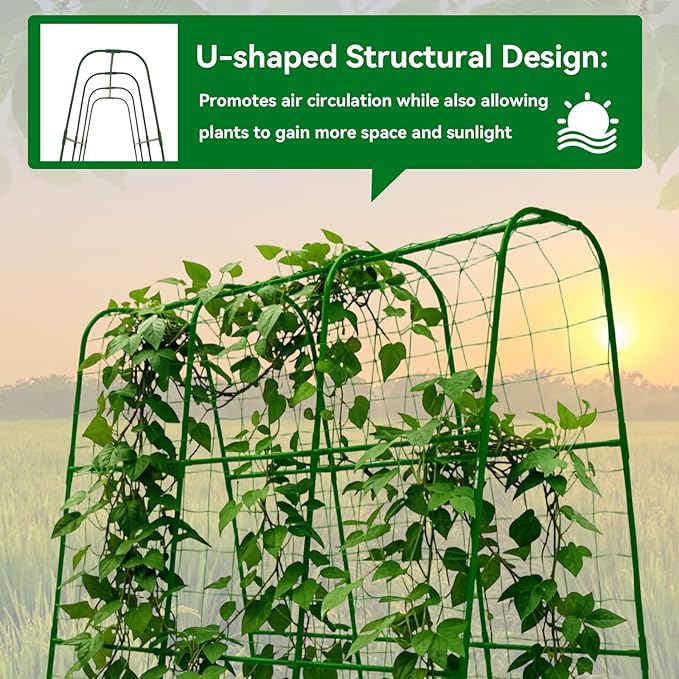 Cucumber Trellis - 62.4*50 Cucumber Trellis for Raised Bed with Plastic-Coated Steel Pipe U-Shape Garden Trellis for Climbing Plants Garden Trellis for Cucumbers Beans(Green)