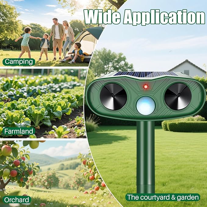 2026 4Pack Solar Ultrasonic Animal Repellent Outdoor Bear Repellent Devices Solar Cat Repeller Motion Detection Animal Repeller Outdoor to Scare Squirrel Rabbit Repellent Deterrent for Yard Farm