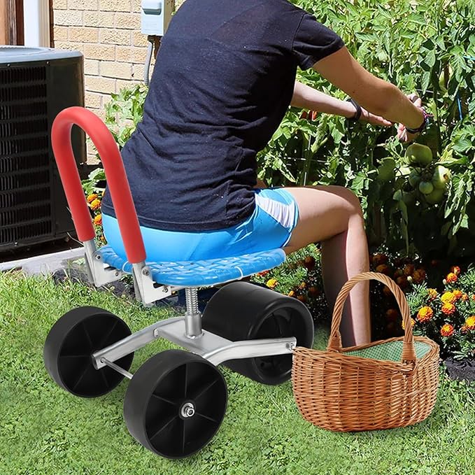 CNCEST Garden Cart Rolling Workseat with Wheels 360° Garden Stool on Wheels Adjustable Height Gardening Stool for Planting Garden Scooter Use for Patio Yard and Outdoors