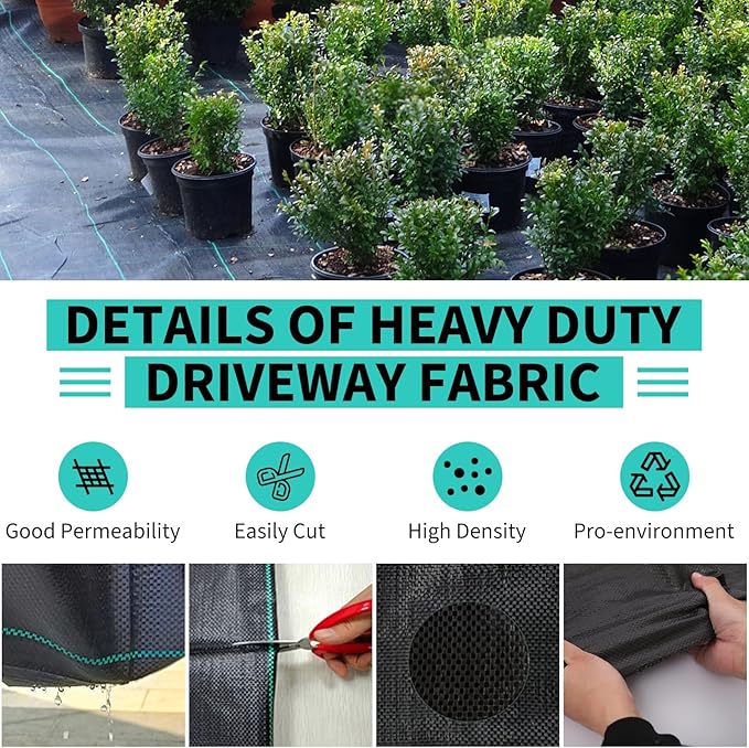 GarveeLife 6 x 600 ft Weed Barrier Fabric3.2 oz Landscape FabricHeavy Duty PP Ground Cover for GardeningFarming