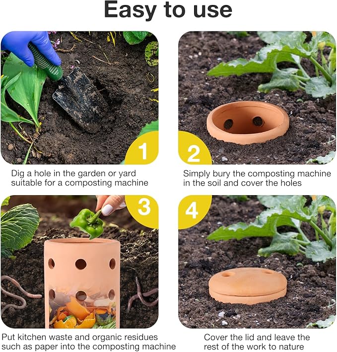 Underground Worm Farm Clay 10Inch Garden Composting bin Ceramics Outdoor Gardening from Kitchen Food Waste with Holes Systems Sustainable Worm Composter for Raised Garden Beds at Home