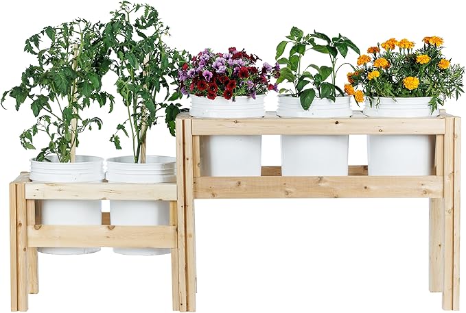 Greenes Fence Two-Tiers Five Bucket Elevated Cedar Wood Garden Frame 69 in. x 16 in. x 30 in. - Made in USA with North American Cedar