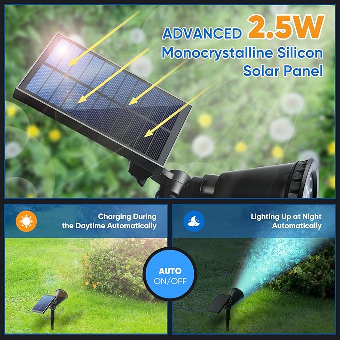 KEV Solar Spot Lights Outdoor18 LEDs Solar Flood Lights with 8 Modes &ampColored Adjustable &ampIPX65 WaterproofChristmas Solar Spotlight for Driveway/Backyard/Landscape/Tree/Garage(Multicolor4 P