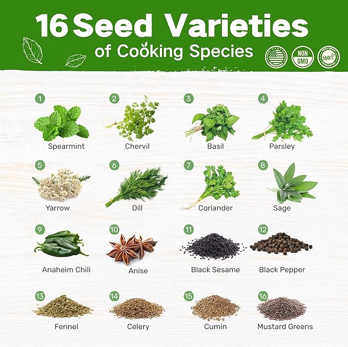 LUSH&ampDEW Culinary Herbs Kitchen Garden Seed Bank Gardening Gifts for Women Men 16 Varieties Non-GMO Heirloom Seeds for Planting Herb in Raised Garden Beds Windowsill Survival Kit for Cooking Sp