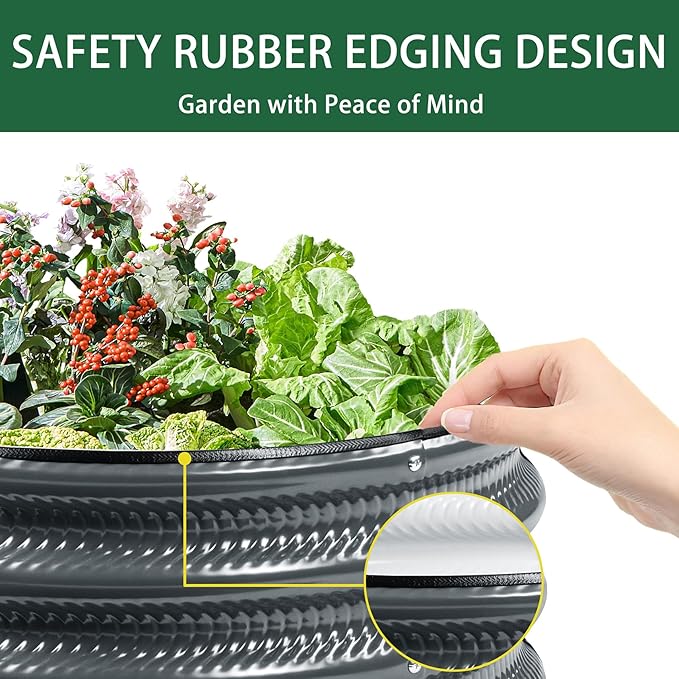 2 Pcs 2x2X1 FT Round Galvanized Raised Garden Bed Kit Silver Outdoor Planter Garden Bed Metal Raised Box for Vegetables Fruits Flowers &amp Herbs