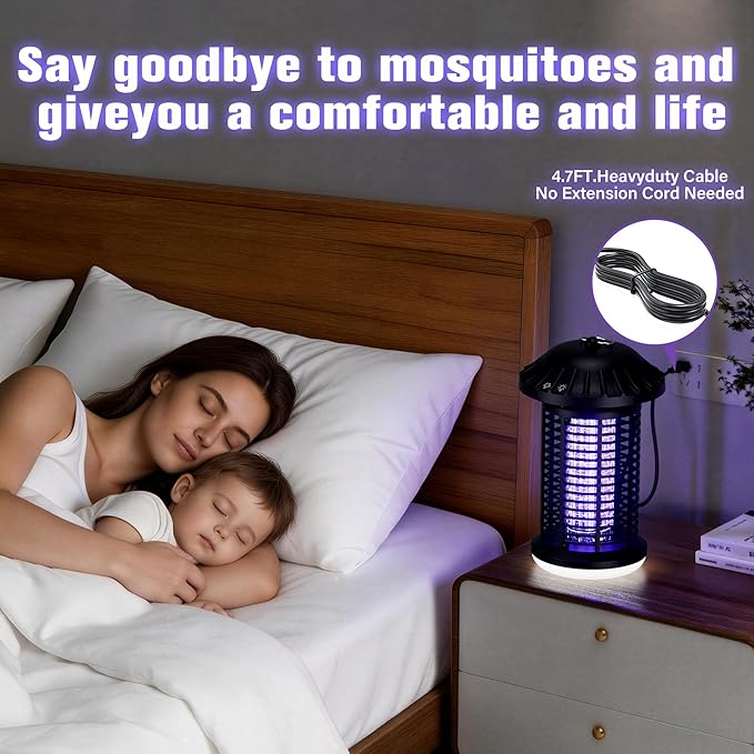 Bug Zapper Indoor &amp Outdoor Water Proof Mosquito Zapper with LED Light 4200V Electric Bug Zapper for Home Patio Office Courtyard (Black)