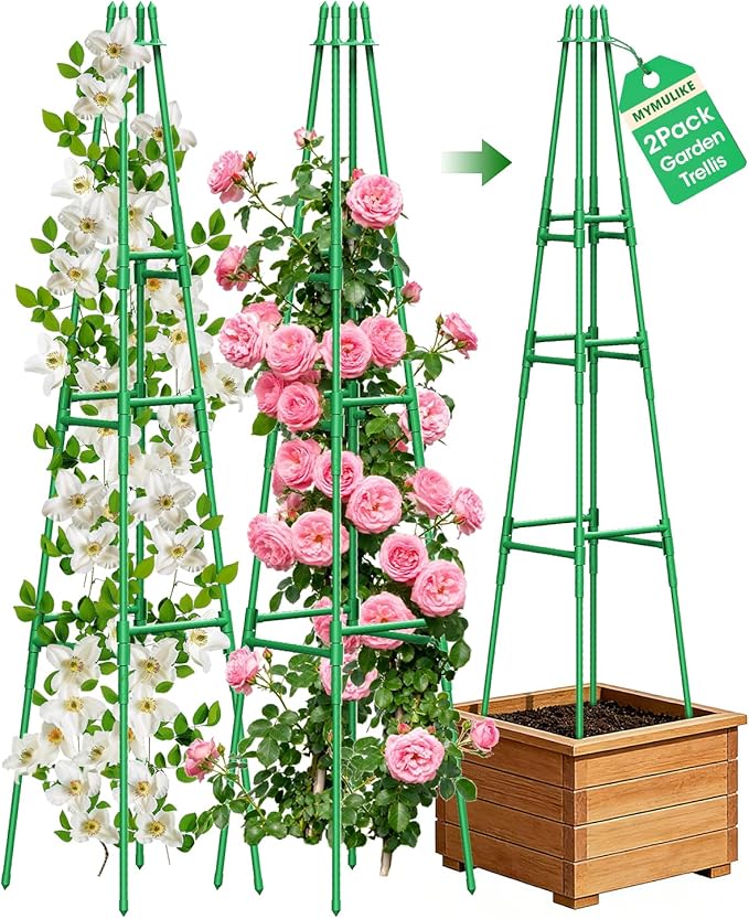 2 Pack Garden Trellis for Climbing Plants Outdoor 6FT Plant Trellis Support for Climbing Vine Plant Support Tower Cages Plastic Coated Metal Pipe Supports for Outdoor IndoorTomato cage