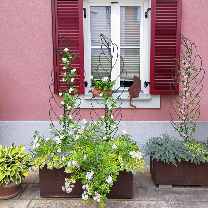 3 Pack Metal Garden Trellis for Climbing Plants Black Metal Garden Trellis for Vines Plant Rose Vegetable SupportLarge Decorative Outdoor Trellis