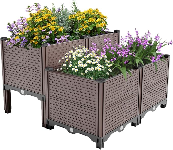 31.5X31.5X11 Raised Garden Beds Outdoor Heat And Frost Resistance Planters Herbs Garden Box With Drain Outlet Polypropylene Planter Boxes Outdoor For Vegetables And Flowers 440lbs Capacity