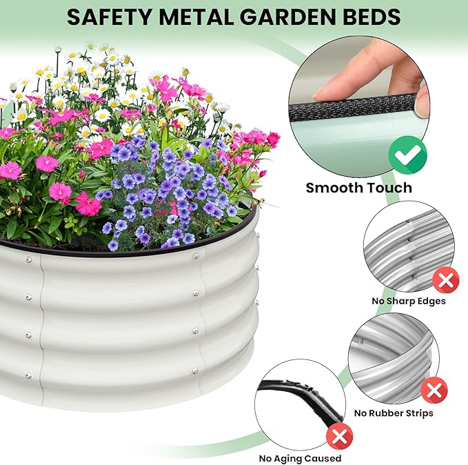 2 - Pack Round Galvanized Raised Garden Bed - 2FT/3FT/4FT Sizes - Outdoor Flower &amp Vegetable Bed - Heavy - Duty &amp Open - Bottom Design 2x2FT