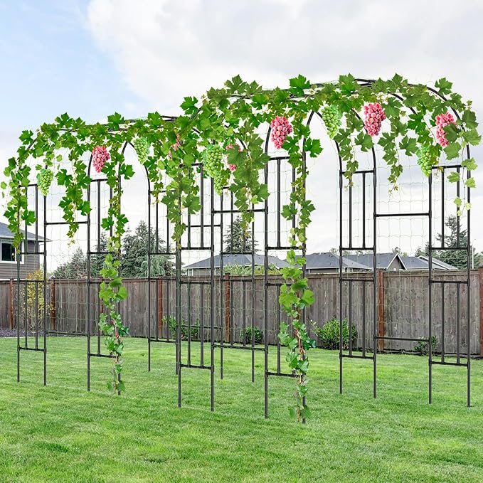 Tall Garden Arch Trellis for Climbing Plants Outdoor 87in Tall Metal Plant Support Cucumber Trellis for Climbing Vine Vegetable/Fruit/Flower Outdoor Yard Lawn Garden Arch Tunnel Trellis