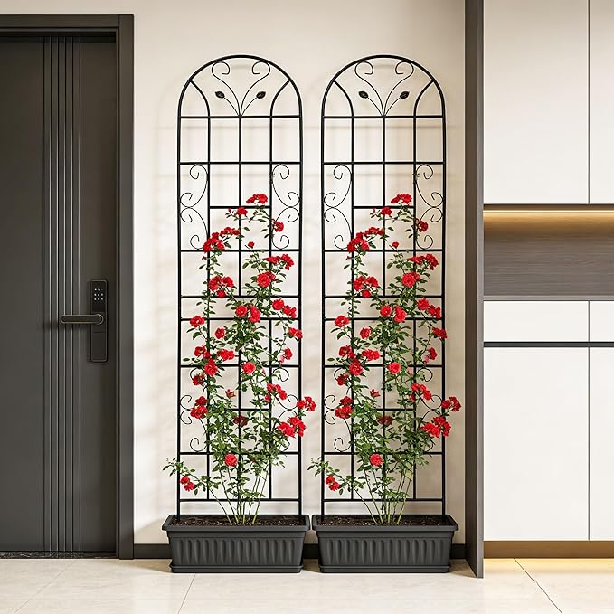 2 Pack Large Garden Trellis Heavy Duty Rustproof Iron Plant Trellis for Potted Plant Support Metal Climbing Rose Trellis Vine Vegetable CucumberBlack-86.7 H x 19.7 W