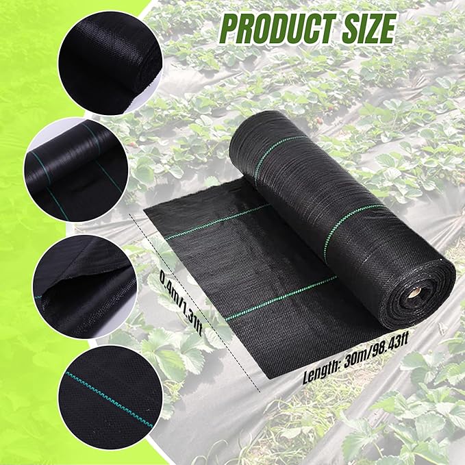 Landscaping Fabric|Weed Barrier Fabric 1.3x98.4ft Gardening Weed Barrier Heavy-Duty Ground Cover Black Blacking Sunlight Drainage for Garden Bed Agriculture