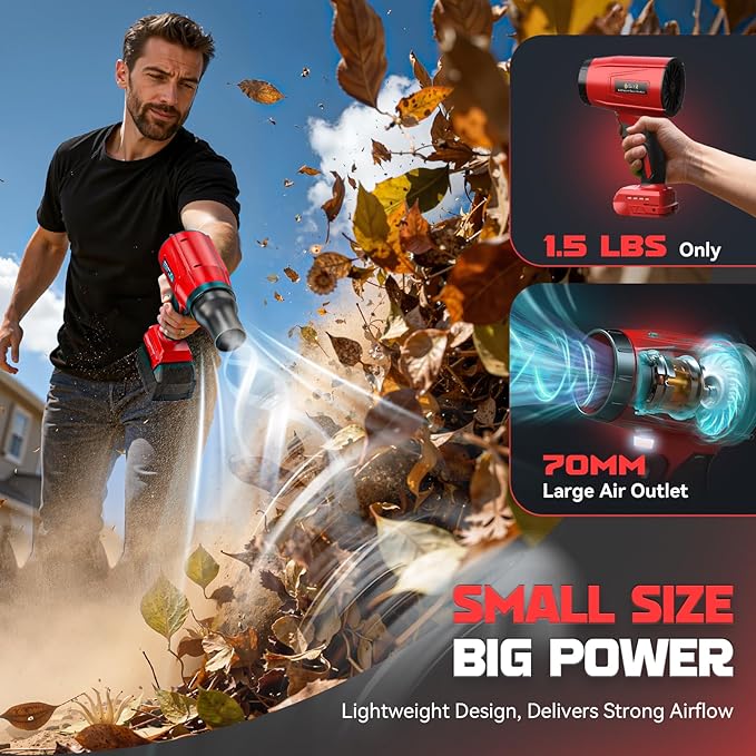 800000RPM Cordless Leaf Blower Compatible with Milwaukee (Tool Only) Brushless Motor Adjustable Speed Lightweight Portable Electric Blower for Car Patio Garden (Without Battery)