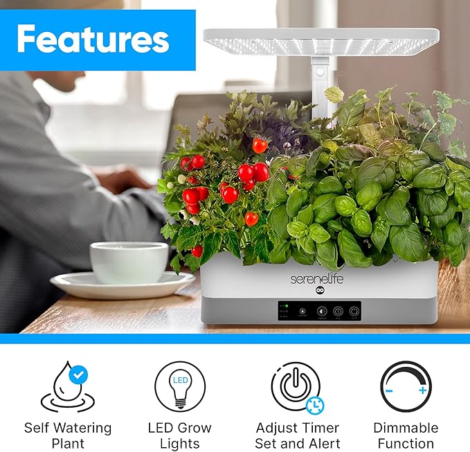 SereneLife Hydroponic Indoor Herb Garden Kit - 6 Pods Full-Spectrum Grow Light Adjustable Height Smart Plant System With Seed Pods