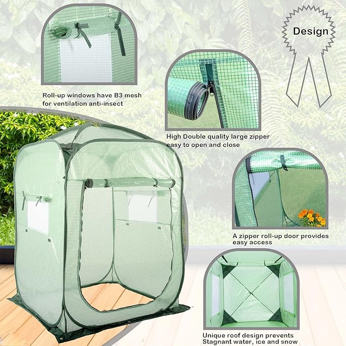 Porayhut Pop Up Greenhouse TentPortable X-Large Walk-in Flower House Indoor Outdoor Gardening Plant Sunshine Room with PE Mesh Cloth Cover for Protecting Plant from Cold Frost &amp Birds