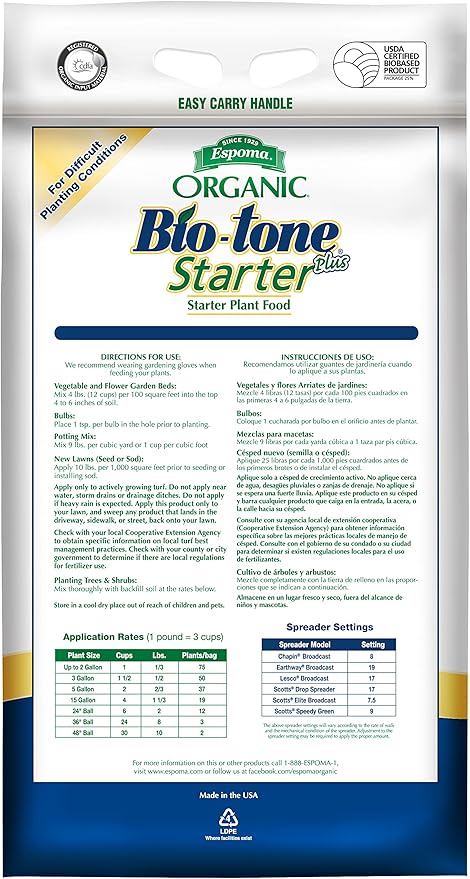 Espoma Organic Bio-Tone Starter Plus 4-3-3 Natural &amp Organic Starter Plant Food with Both Endo &amp Ecto Mycorrhizae 25 lb. Bag The Ultimate Starter Plant Food