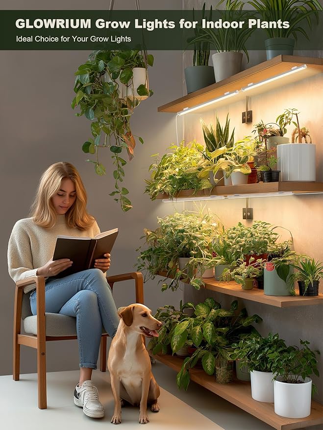 GLOWRIUM Smart Grow Lights for Indoor Plants with APP Full Spectrum Grow Lights for Seed Starting G6 Plant Light Strip with auto Timer 3 Angle dimming Levels for Plant Shelf 6-Pack (Silver 48W)