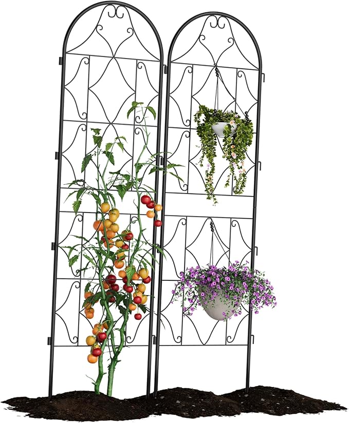 2 Pack Garden Trellis (74.80in x 21.65in) Rustproof Metal Trellis with Black CoatingArch Trellis for Climbing Plants Outdoor Plant Trellis for Supporting Roses Vegetables Vines and Flowers.