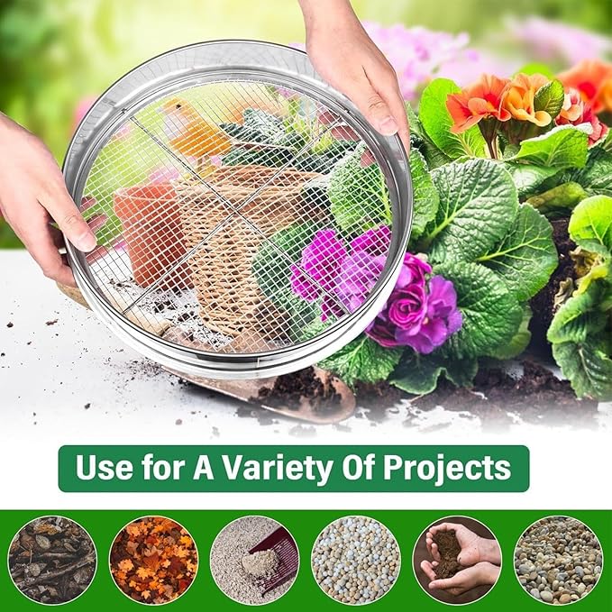 Metal Garden -Garden Soil Sifter - Quick-Release Stainless Steel Sieve Durable Easy-Install Design Efficient Soil Filtration | Convenient Use with Lightweight Construction | Gravel Sawdust