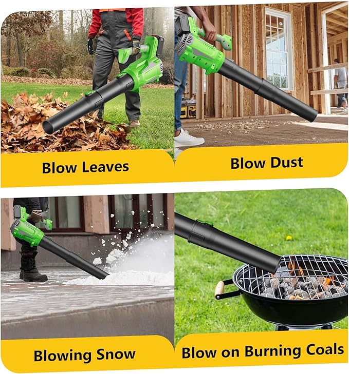 Leaf Blower Cordless 21V Powerful Electric Leaf Blower with Batteries and Charger 5 Speed Modes Lightweight LeafBlowers for Lawn CareBlowing LeavesDust Snow (Green)