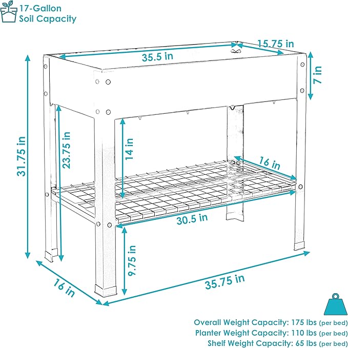 Sunnydaze Galvanized Steel Raised Garden Bed - Set of 2 Elevated Planter Boxes - Individual or Connected Use - Features Lower Storage Shelf – Dark Gray