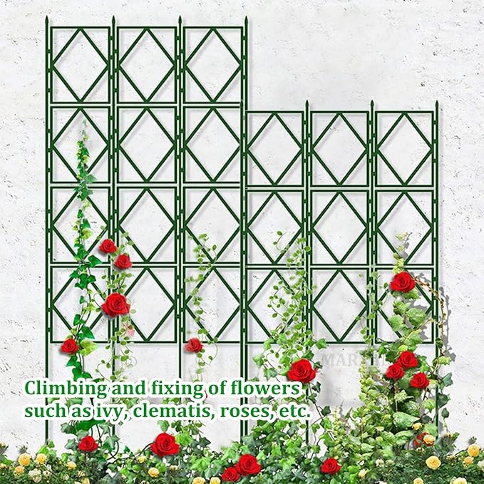 Modern Geometric Grid Plant Trellis - Green Foldable Garden Trellis Suitable for Climbing Support Vines Roses Potted Plants Flowers(W60xH180CM(2.0x5.9FT))