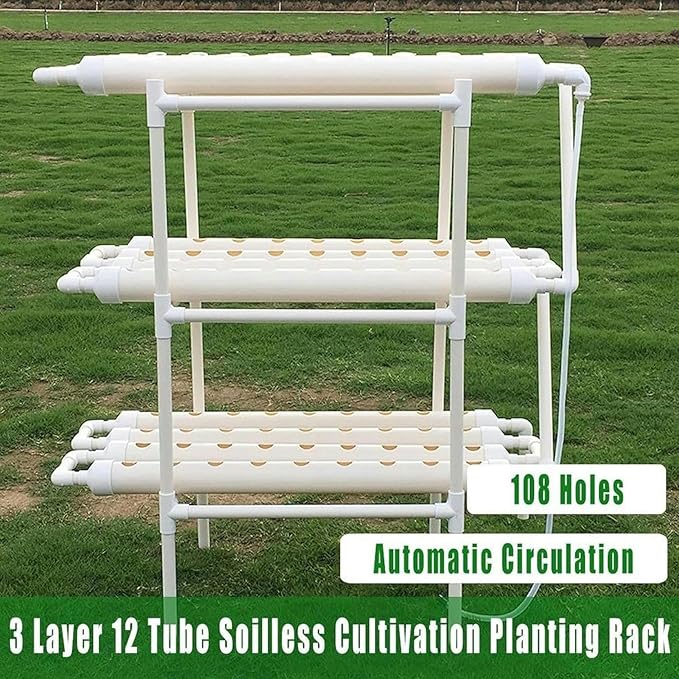 Hydroponics 3 Layer 108 Holes PVC Pipe Hydroponic Kit for Planting Lettuce Outdoor Garden Hydroponics Growing Tower 0823*