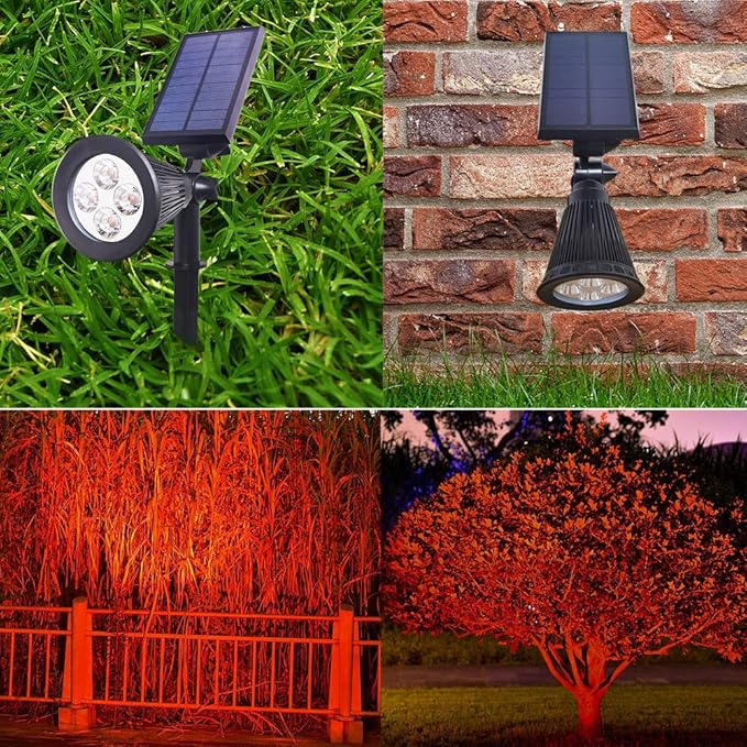 Solar Lights Outdoor 4-LED Solar Spotlight LED Landscape Lights IP67 Waterproof Solar Powered Landscaping Lights Outdoor Lighting for Tree Garden Yard Patio(2 Pack Red)