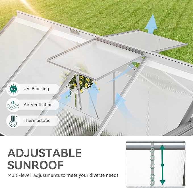 YITAHOME 6x8FT Polycarbonate Greenhouse Heavy Duty Green Houses Outdoor Aluminum Greenhouses with Sliding Doors Vent Window Walk-in Greenhouse Large Sun House for Garden Backyard Matte Silver